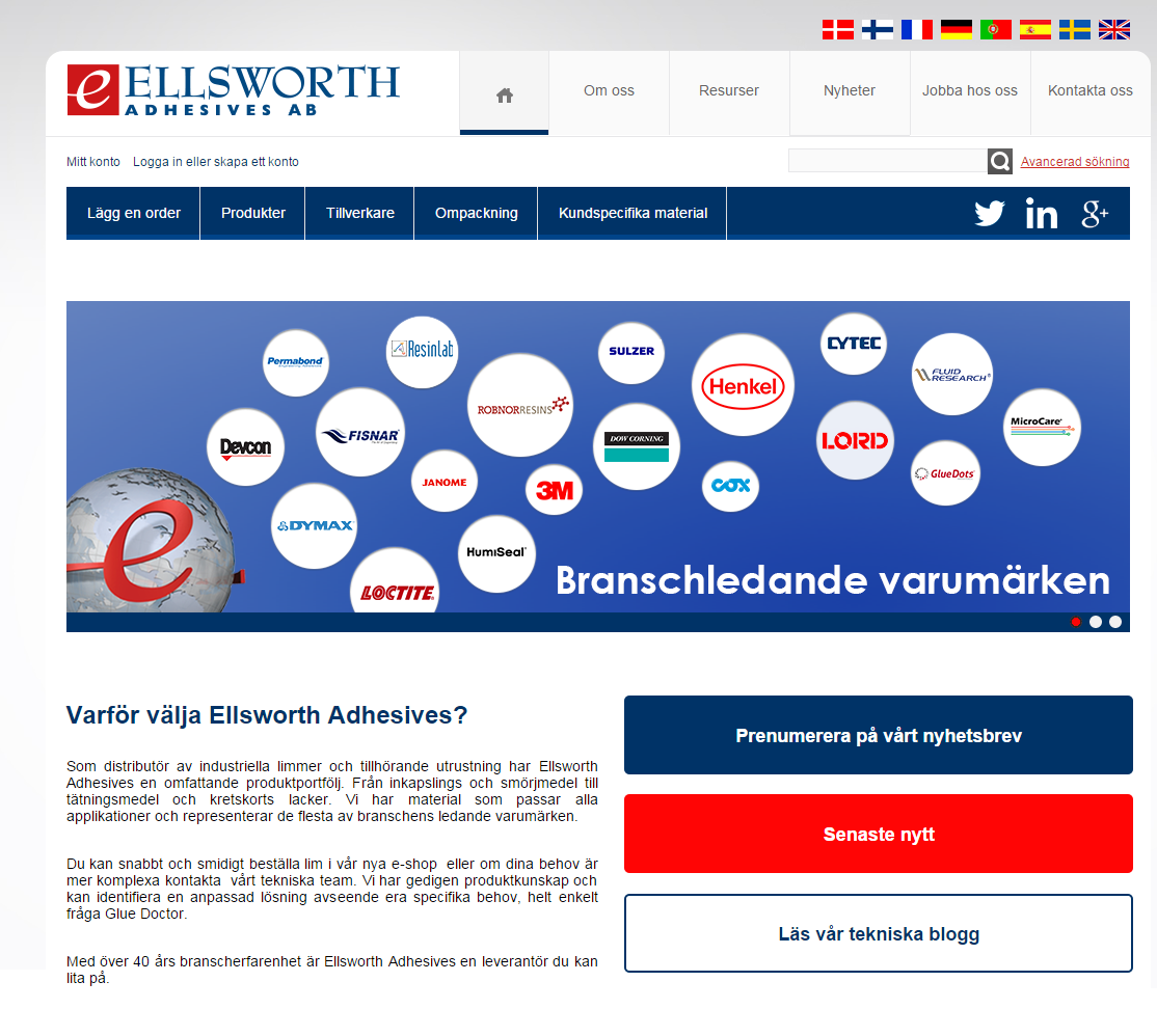 New website for Ellsworth Adhesives AB Ellsworth Adhesives Europe